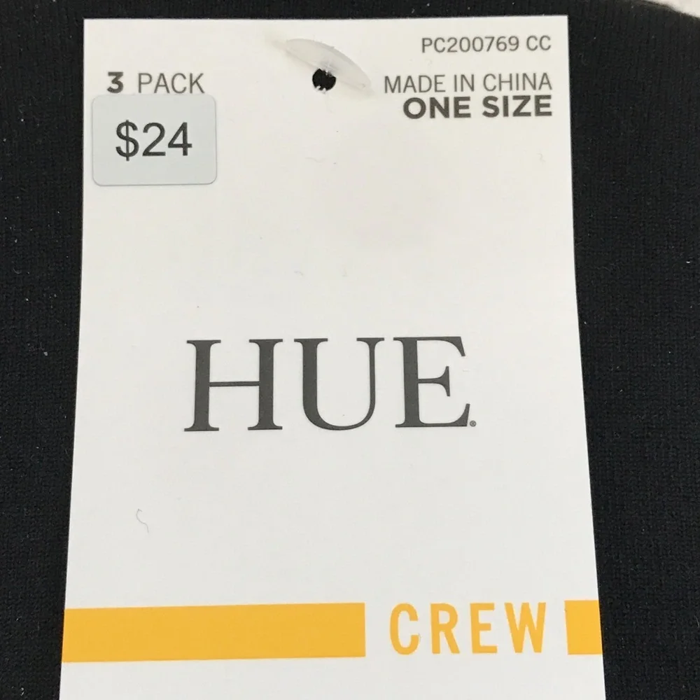 HUE Women's Crew Socks 3-Pk Black NWT